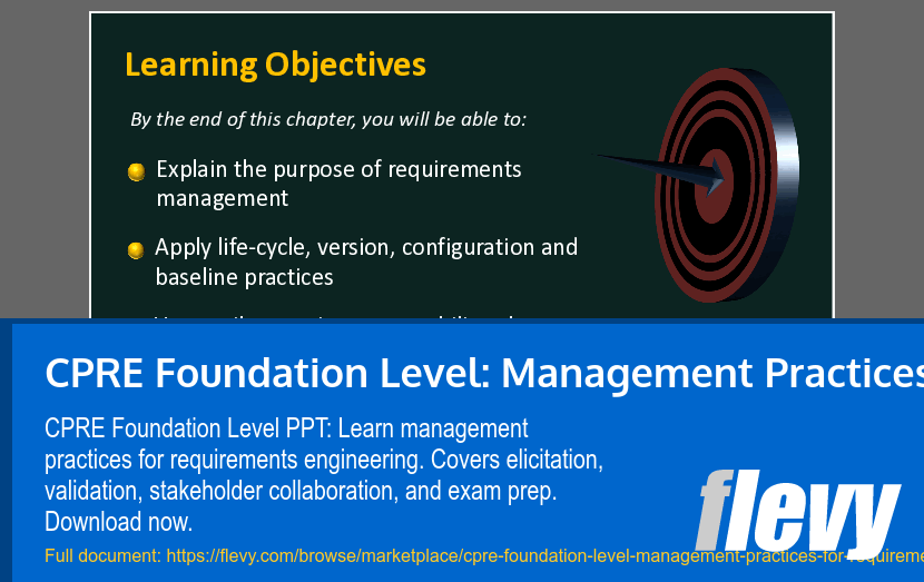 CPRE Foundation Level: Management Practices for Requirements (29-slide PPT PowerPoint presentation template (PPTX)) Preview Image