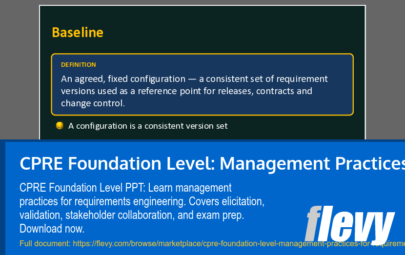CPRE Foundation Level: Management Practices for Requirements (29-slide PPT PowerPoint presentation template (PPTX)) Preview Image
