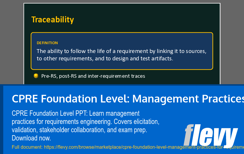CPRE Foundation Level: Management Practices for Requirements (29-slide PPT PowerPoint presentation template (PPTX)) Preview Image