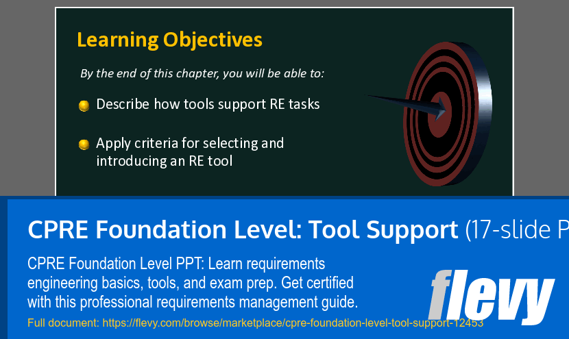 CPRE Foundation Level: Tool Support (17-slide PPT PowerPoint presentation template (PPTX)) Preview Image