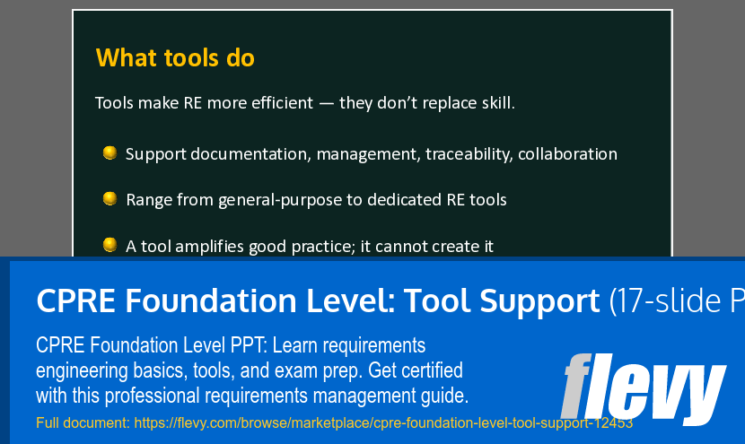 CPRE Foundation Level: Tool Support (17-slide PPT PowerPoint presentation template (PPTX)) Preview Image