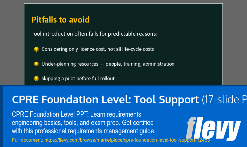 CPRE Foundation Level: Tool Support (17-slide PPT PowerPoint presentation template (PPTX)) Preview Image