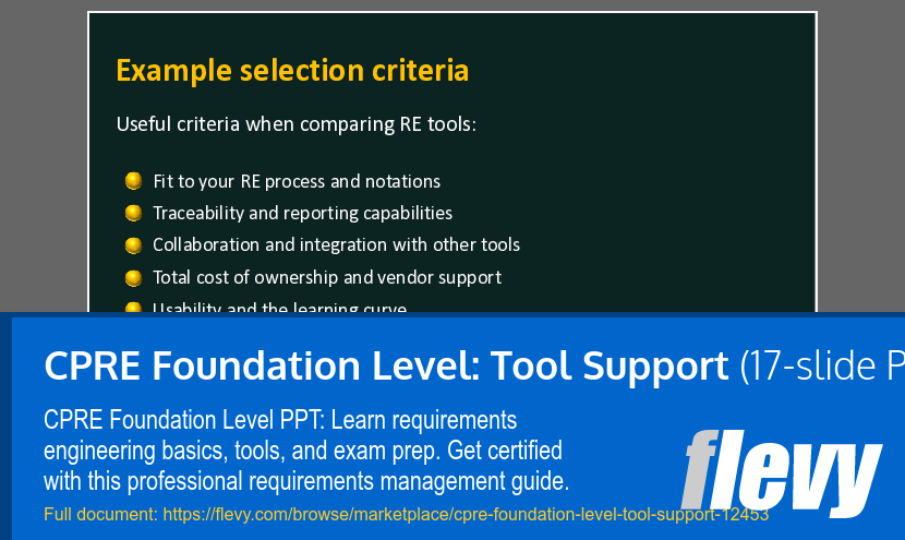 CPRE Foundation Level: Tool Support (17-slide PPT PowerPoint presentation template (PPTX)) Preview Image