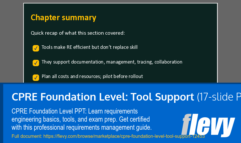CPRE Foundation Level: Tool Support (17-slide PPT PowerPoint presentation template (PPTX)) Preview Image
