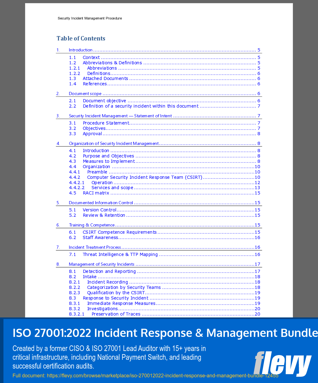ISO 27001:2022 Incident Response & Management Bundle (30-page Word document) Preview Image