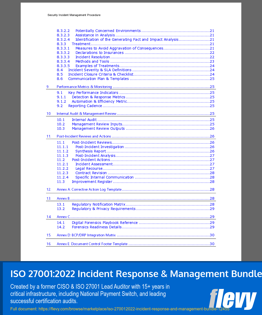 ISO 27001:2022 Incident Response & Management Bundle (30-page Word document) Preview Image