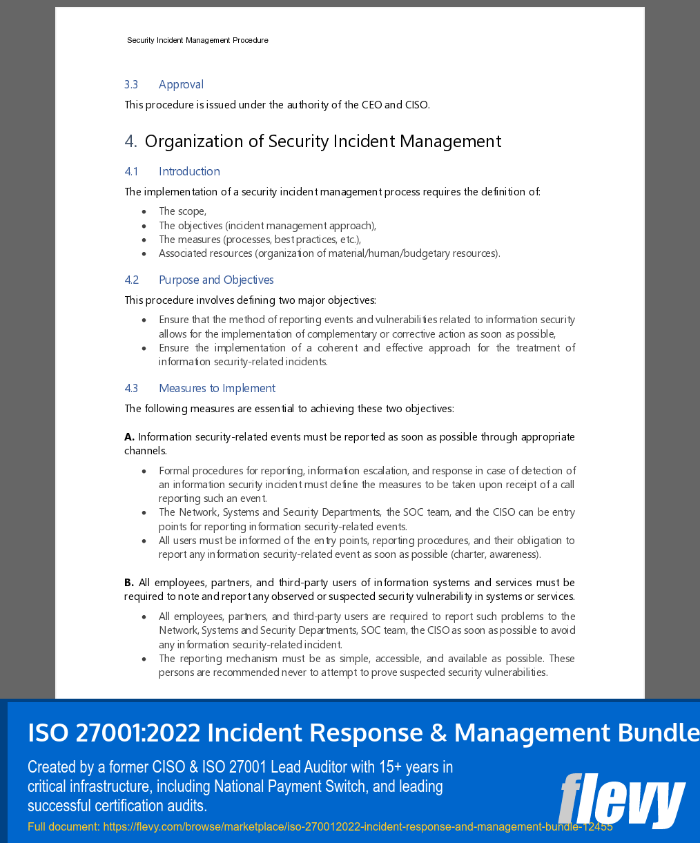 ISO 27001:2022 Incident Response & Management Bundle (30-page Word document) Preview Image
