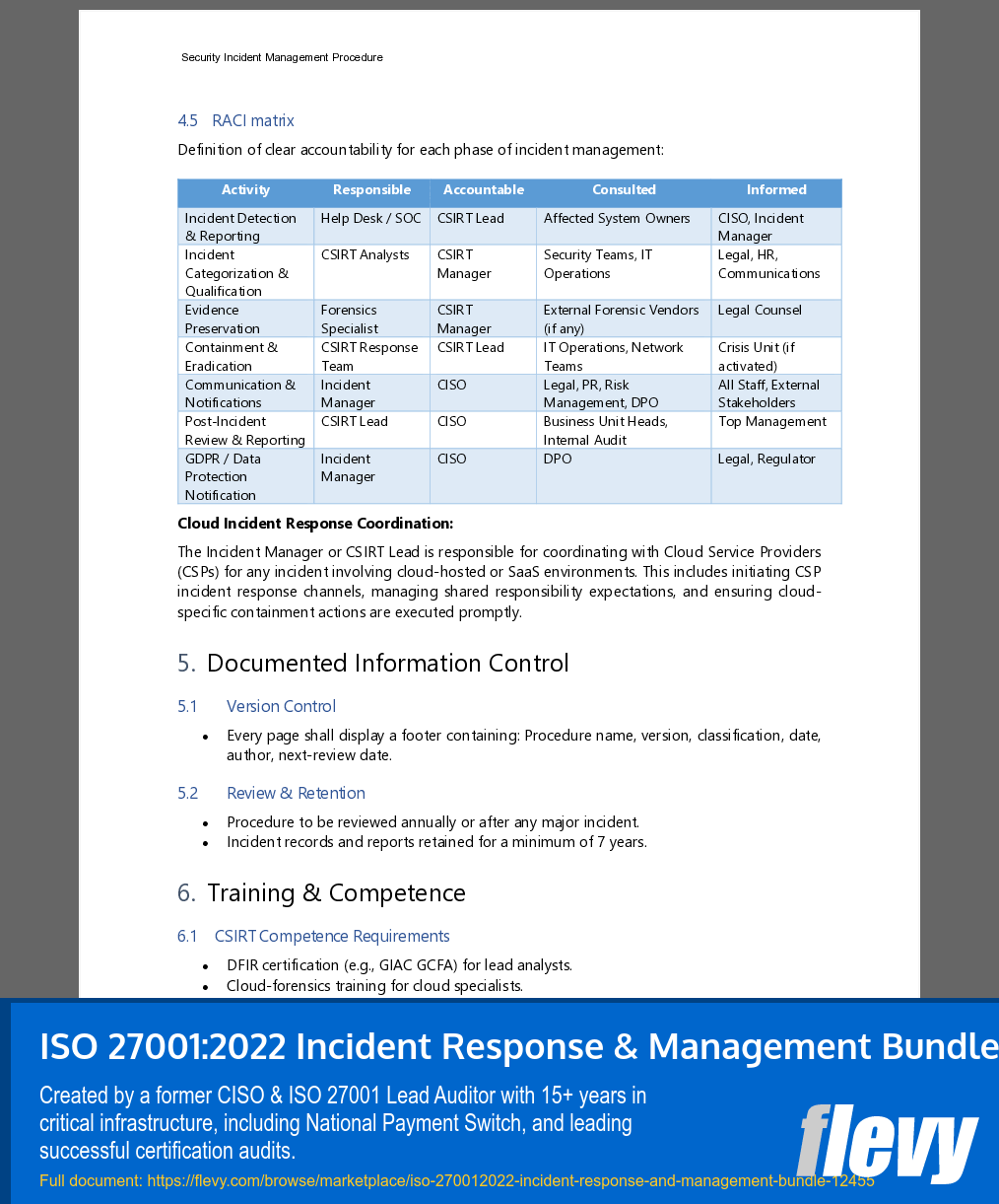 ISO 27001:2022 Incident Response & Management Bundle (30-page Word document) Preview Image