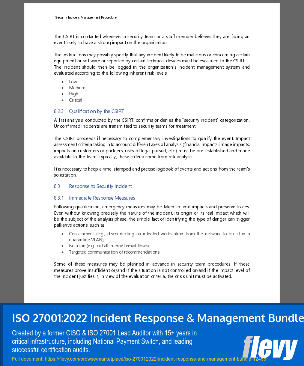 ISO 27001:2022 Incident Response & Management Bundle (30-page Word document) Preview Image