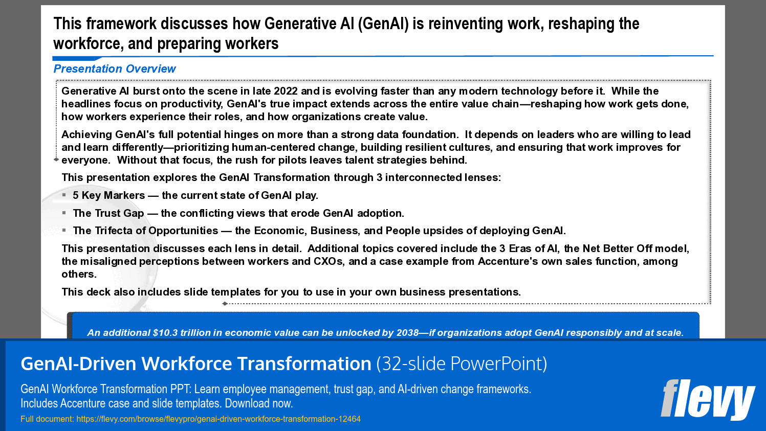 GenAI-Driven Workforce Transformation (32-slide PPT PowerPoint presentation template (PPTX)) Preview Image