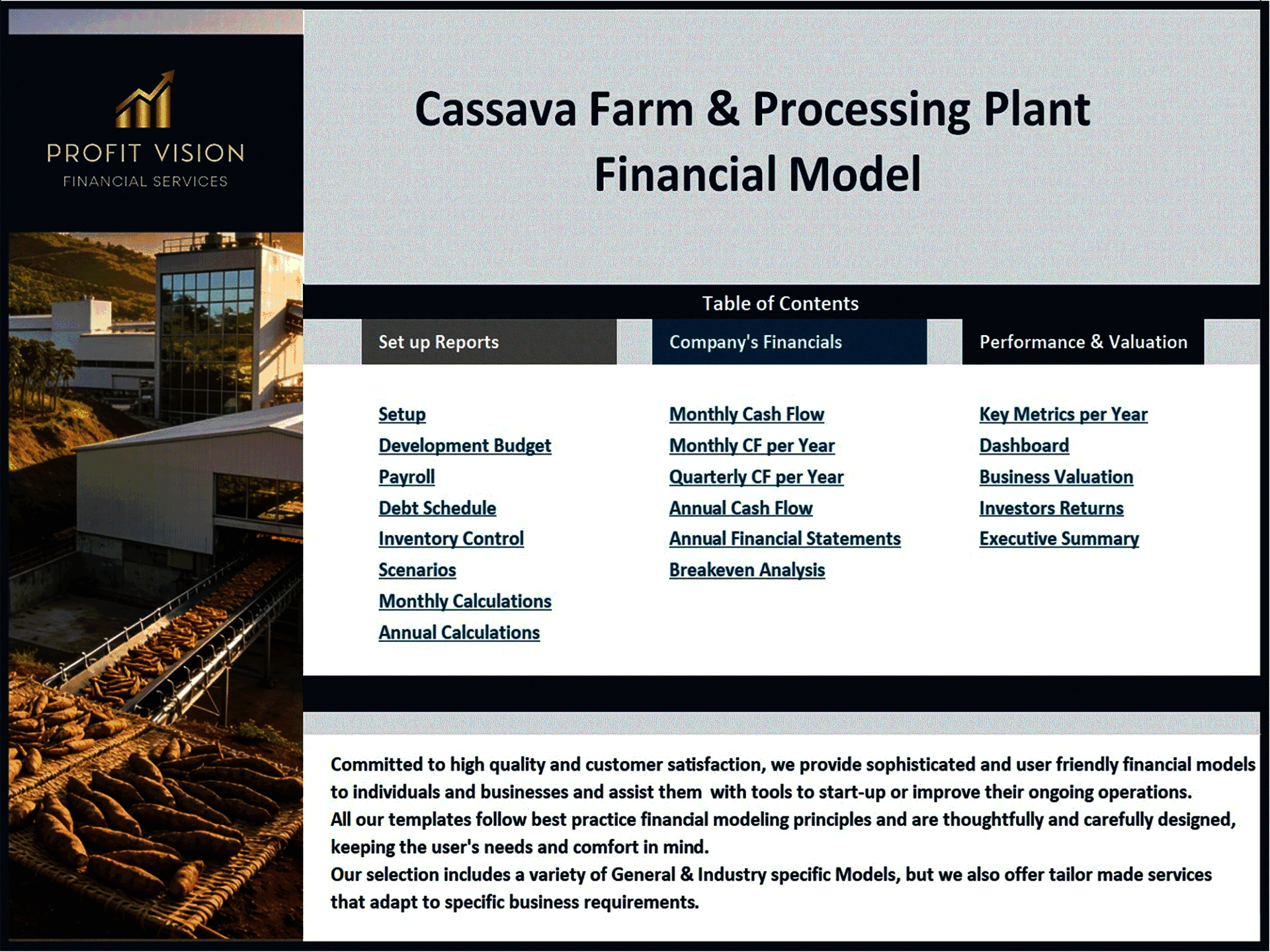 Cassava Farm & Processing Facility – 15 Year Financial Model (Excel template (XLSX)) Preview Image