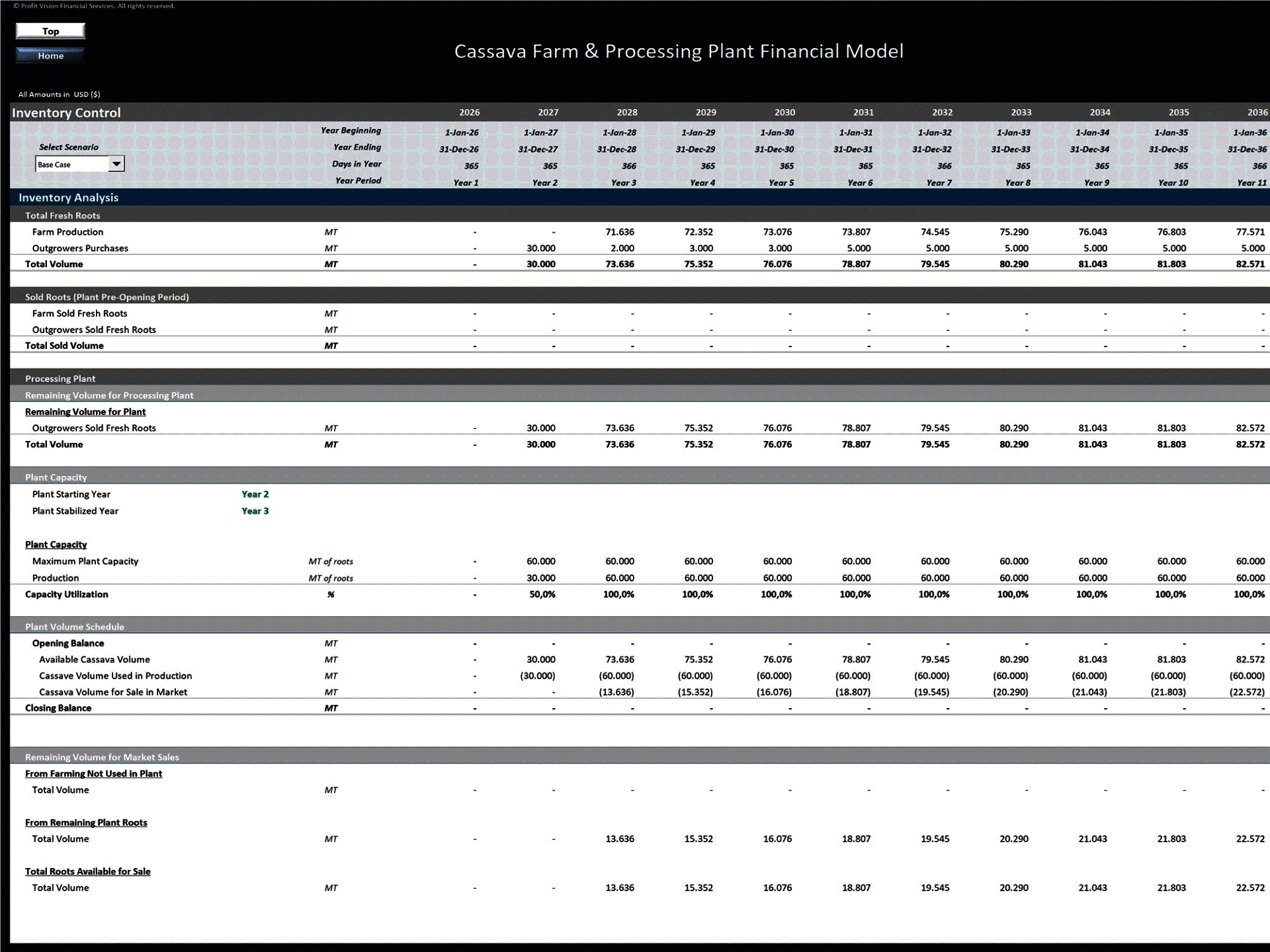 Cassava Farm & Processing Facility – 15 Year Financial Model (Excel template (XLSX)) Preview Image