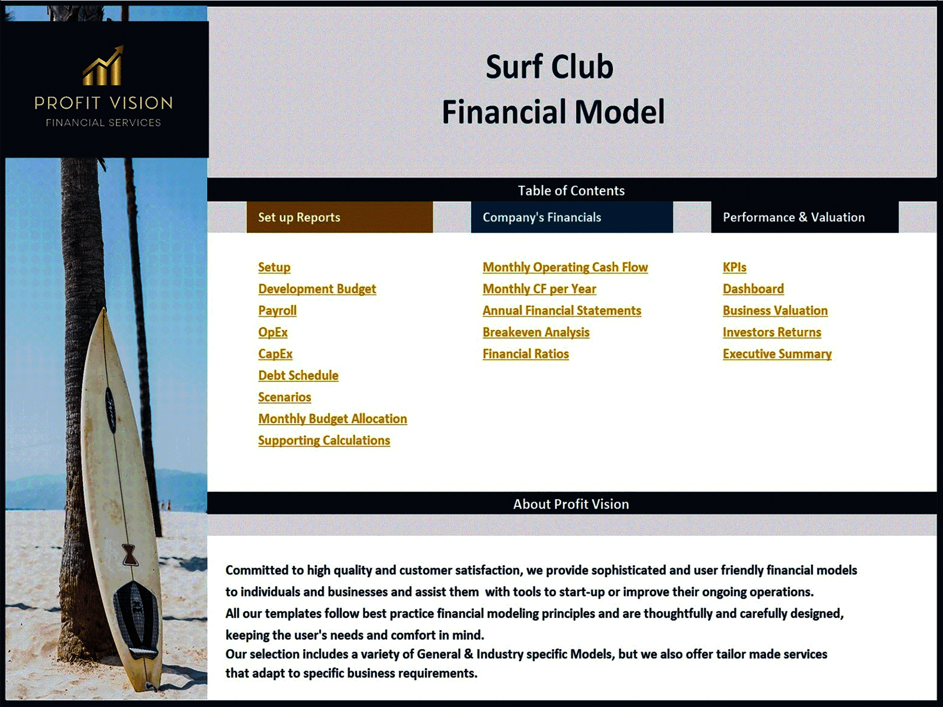 Surf Club – 10 Year Financial Model (Excel template (XLSX)) Preview Image
