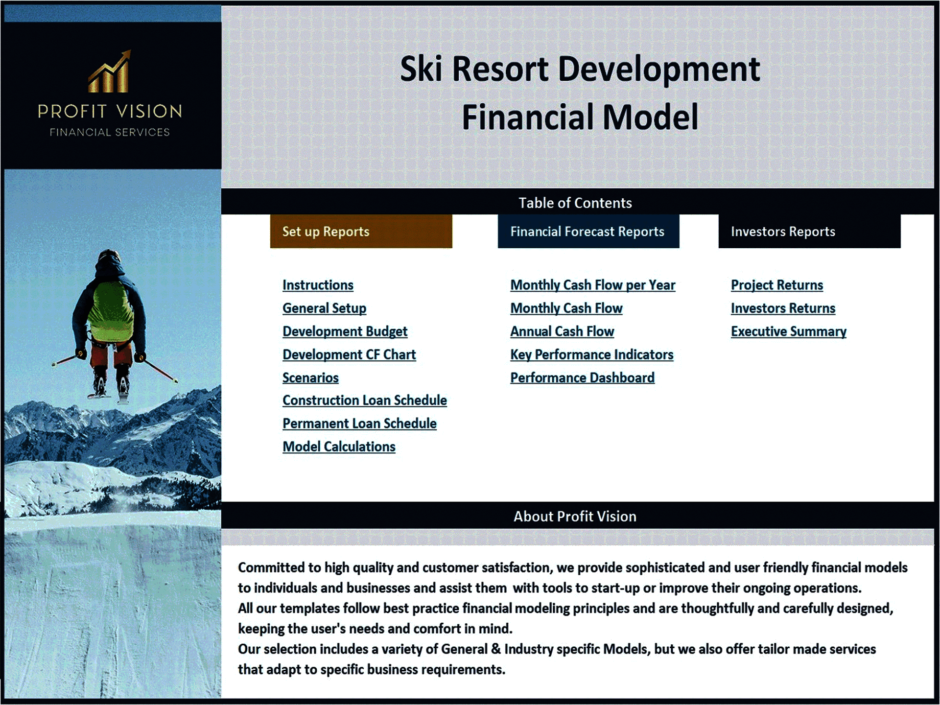 Ski Resort Development – 10 Year Financial Model (Excel template (XLSX)) Preview Image
