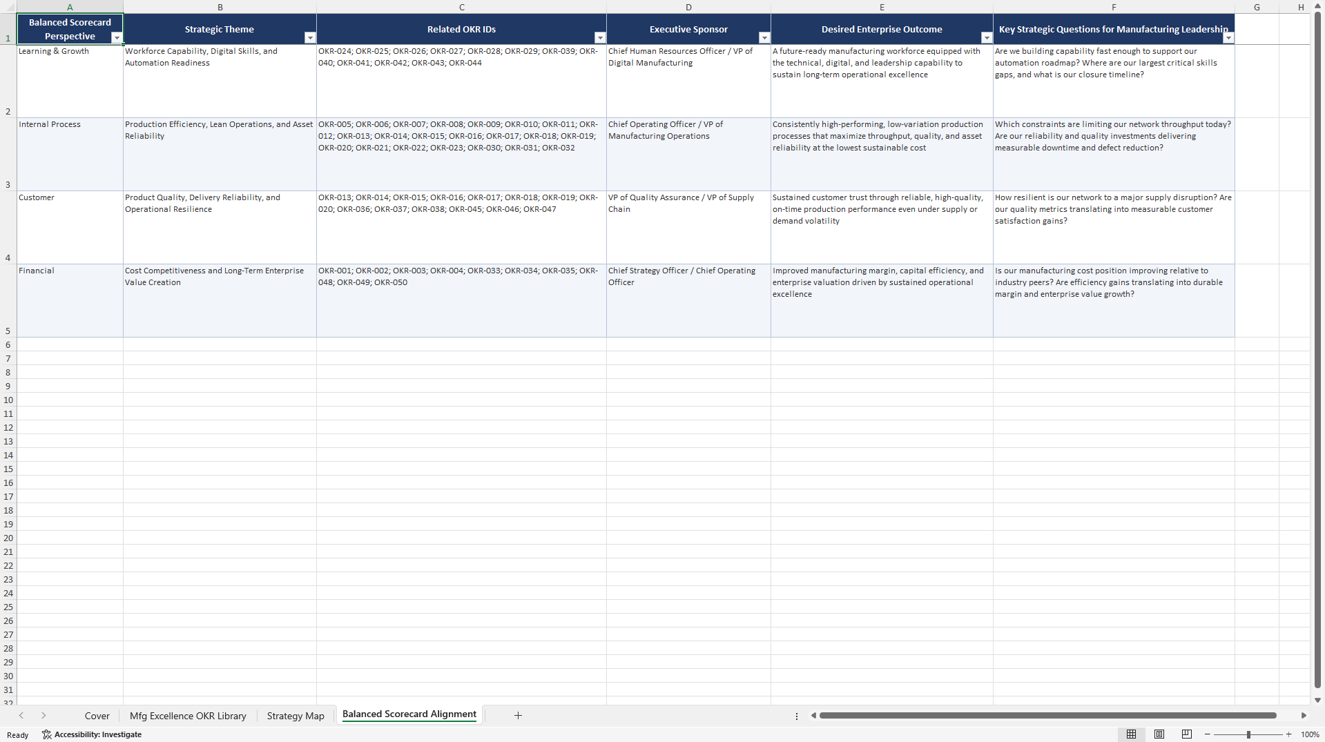 Manufacturing Excellence OKRs (Excel template (XLSX)) Preview Image