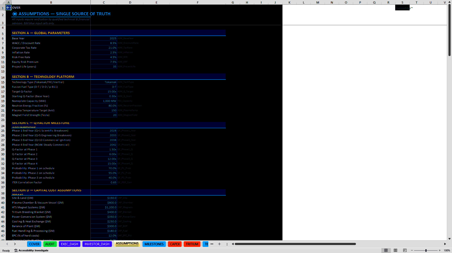Nuclear Fusion Project Finance Model (Excel template (XLSX)) Preview Image