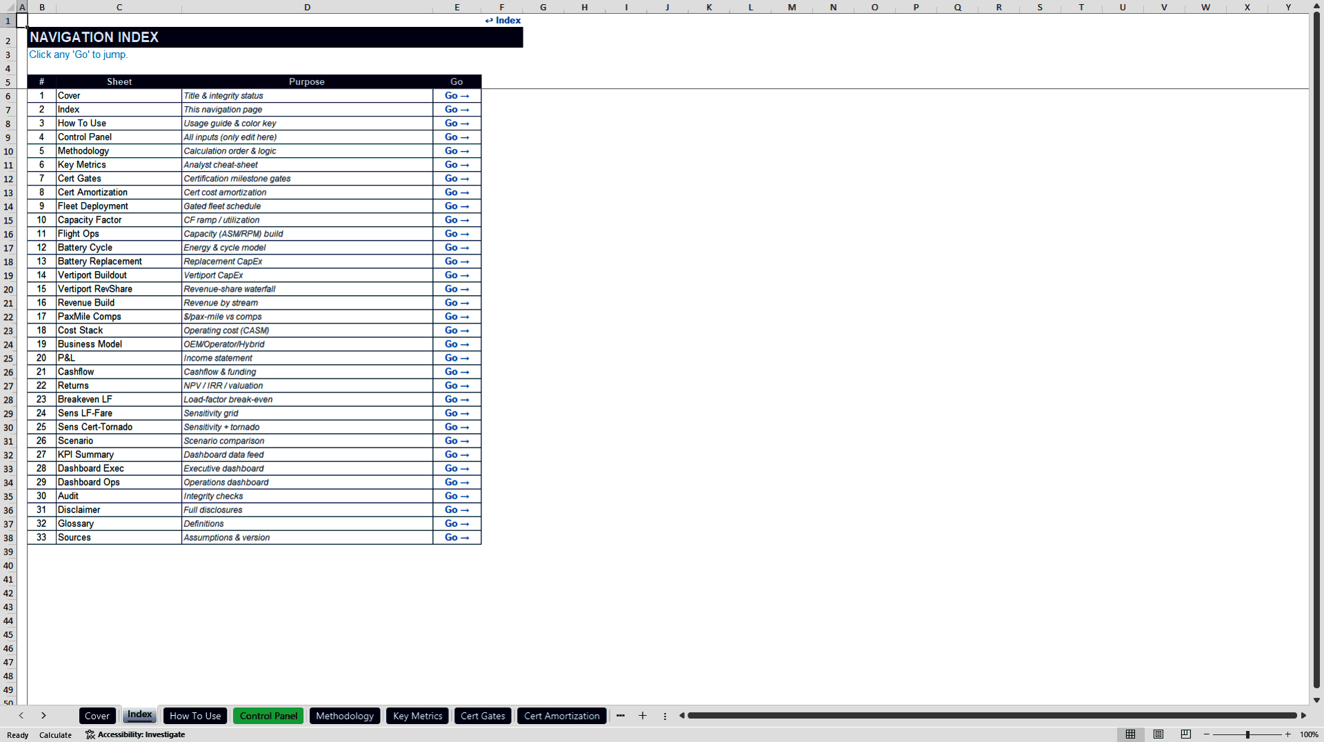 eVTOL and Urban Air Mobility Financial Model (Excel template (XLSX)) Preview Image