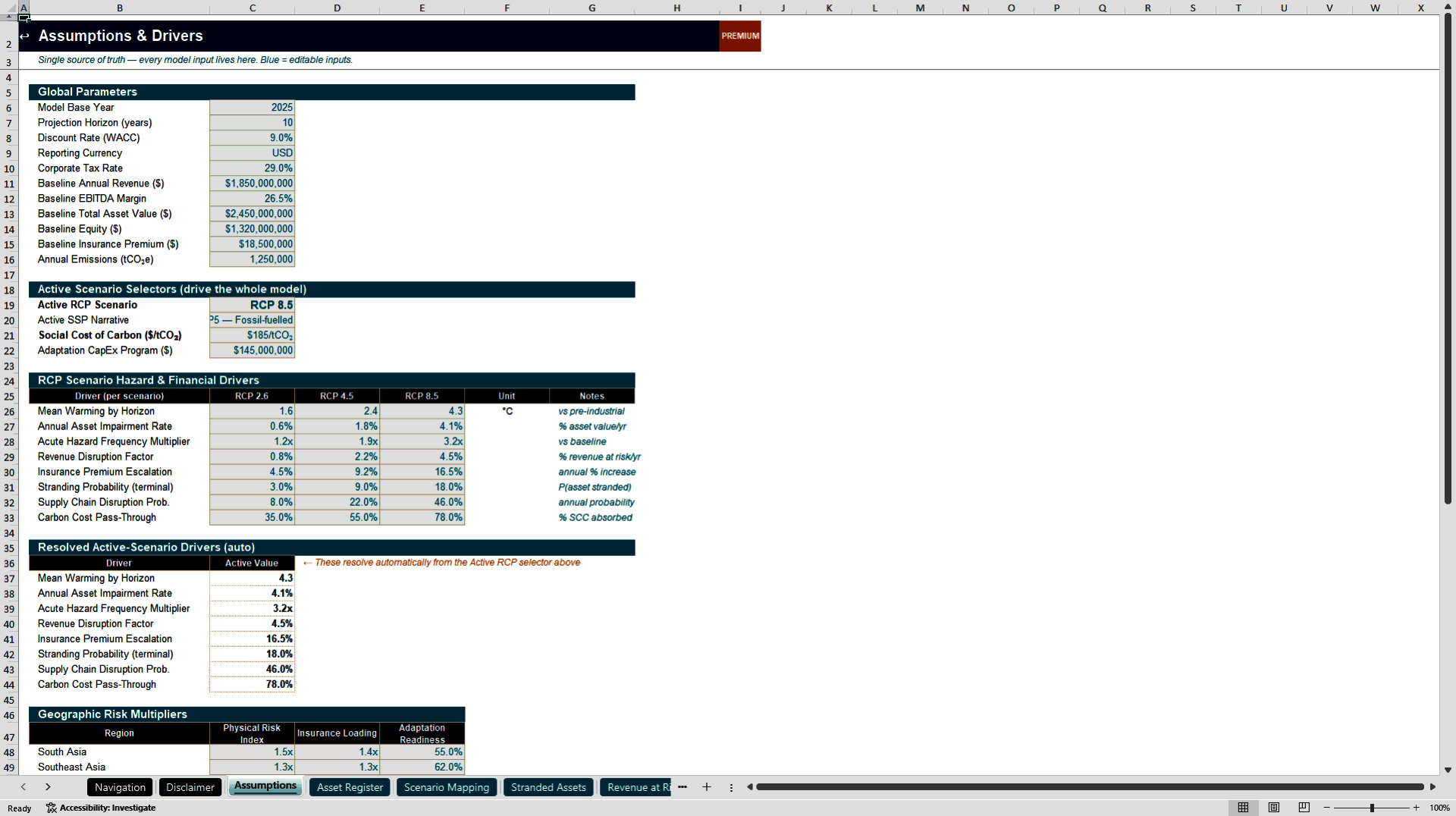 TCFD / ISSB Physical Climate Risk Model (Excel template (XLSX)) Preview Image
