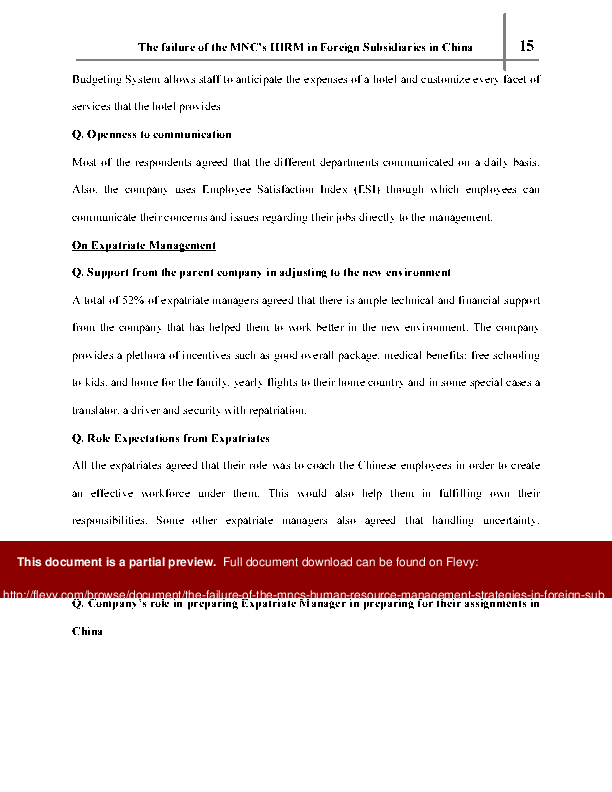 The Failure of the MNC's Human Resource Management Strategies in Foreign Subsidiaries in China (48-page Word document) Preview Image