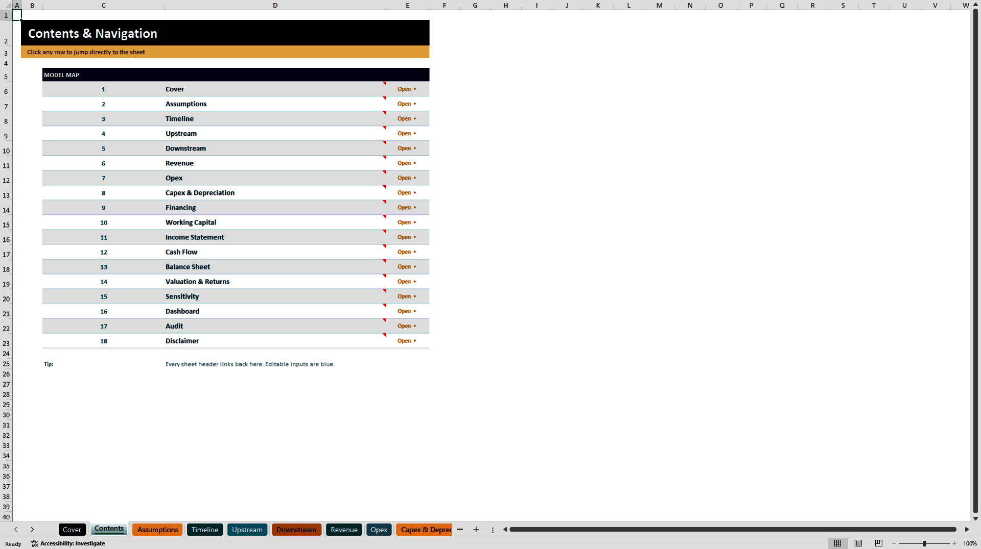 Oil & Gas Upstream and Downstream Model (Excel template (XLSX)) Preview Image