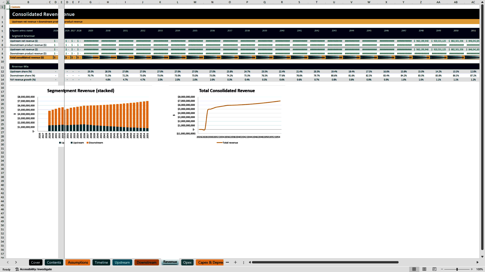 Oil & Gas Upstream and Downstream Model (Excel template (XLSX)) Preview Image