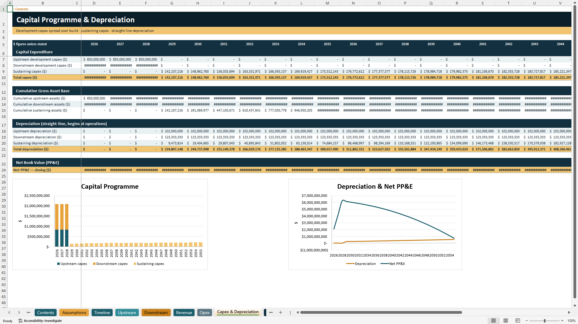 Oil & Gas Upstream and Downstream Model (Excel template (XLSX)) Preview Image