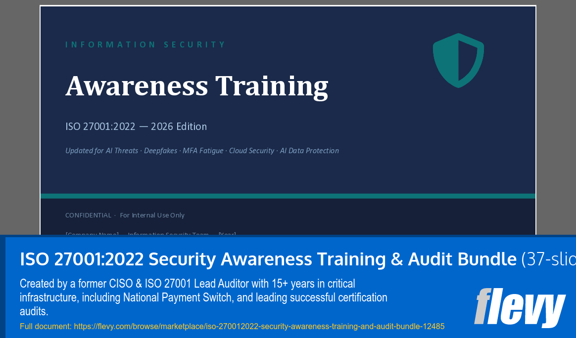 ISO 27001:2022 Security Awareness Training & Audit Bundle (37-slide PPT PowerPoint presentation template (PPTX)) Preview Image