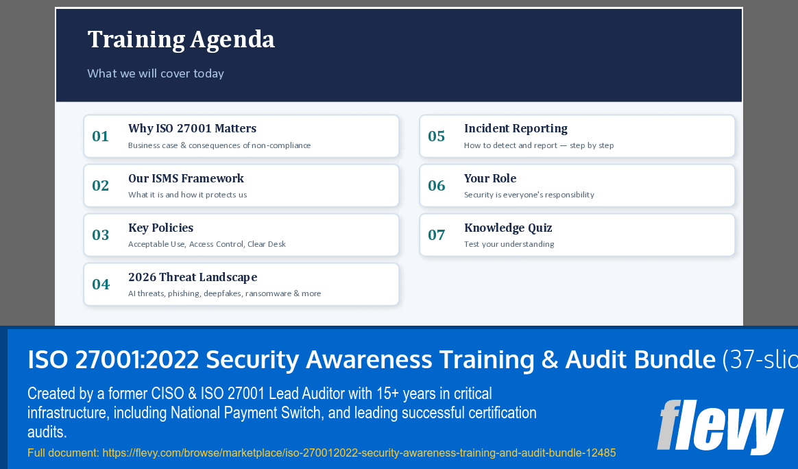 ISO 27001:2022 Security Awareness Training & Audit Bundle (37-slide PPT PowerPoint presentation template (PPTX)) Preview Image