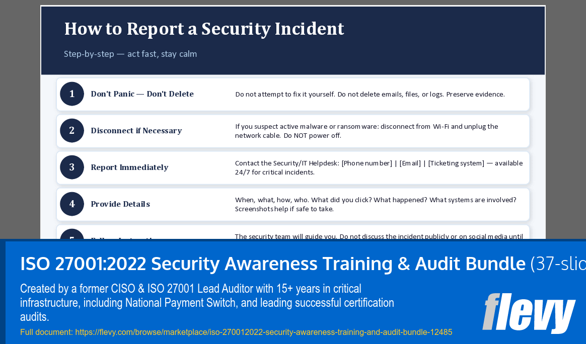 ISO 27001:2022 Security Awareness Training & Audit Bundle (37-slide PPT PowerPoint presentation template (PPTX)) Preview Image