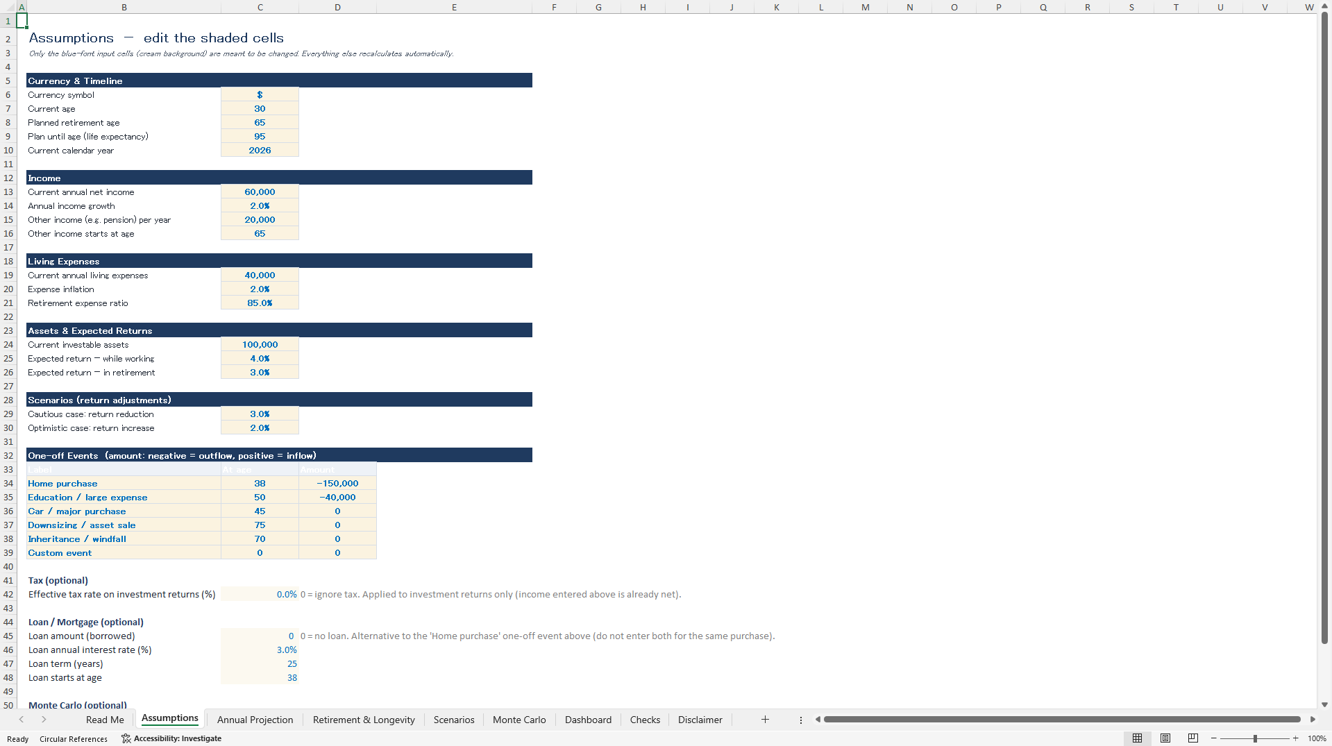 Personal Financial Life Plan & Retirement Model (Excel template (XLSX)) Preview Image