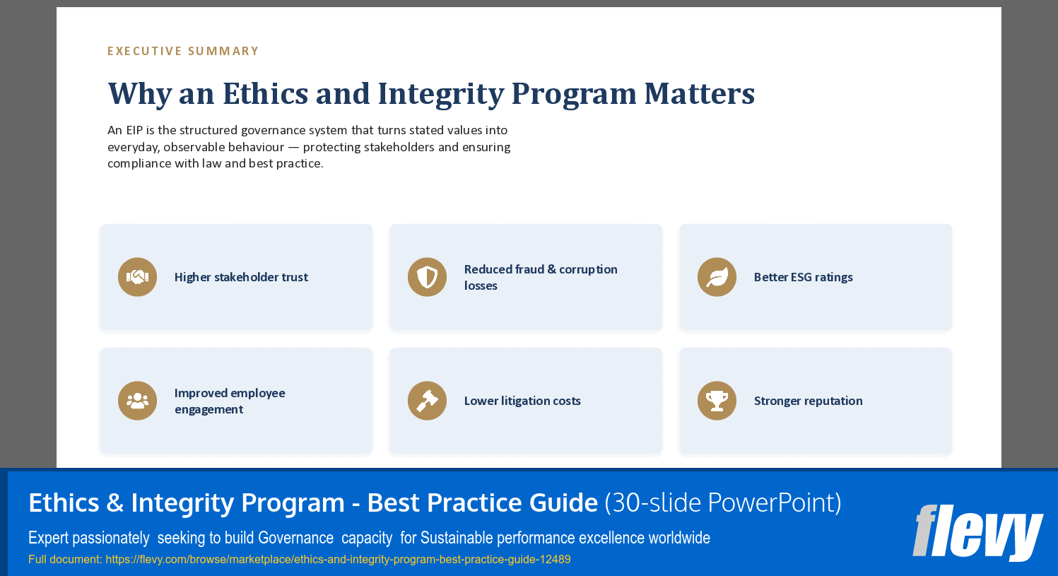 Ethics & Integrity Program - Best Practice Guide (30-slide PPT PowerPoint presentation template (PPTX)) Preview Image