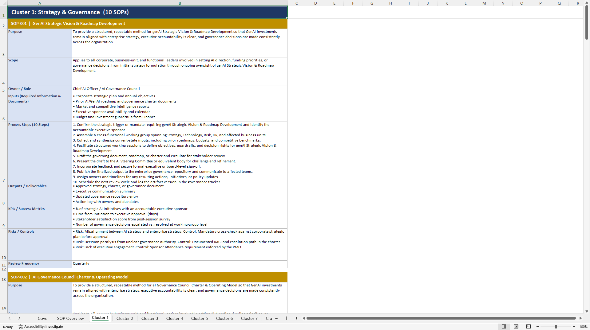100+ GenAI-Driven Organizational Reinvention SOPs (Excel template (XLSX)) Preview Image
