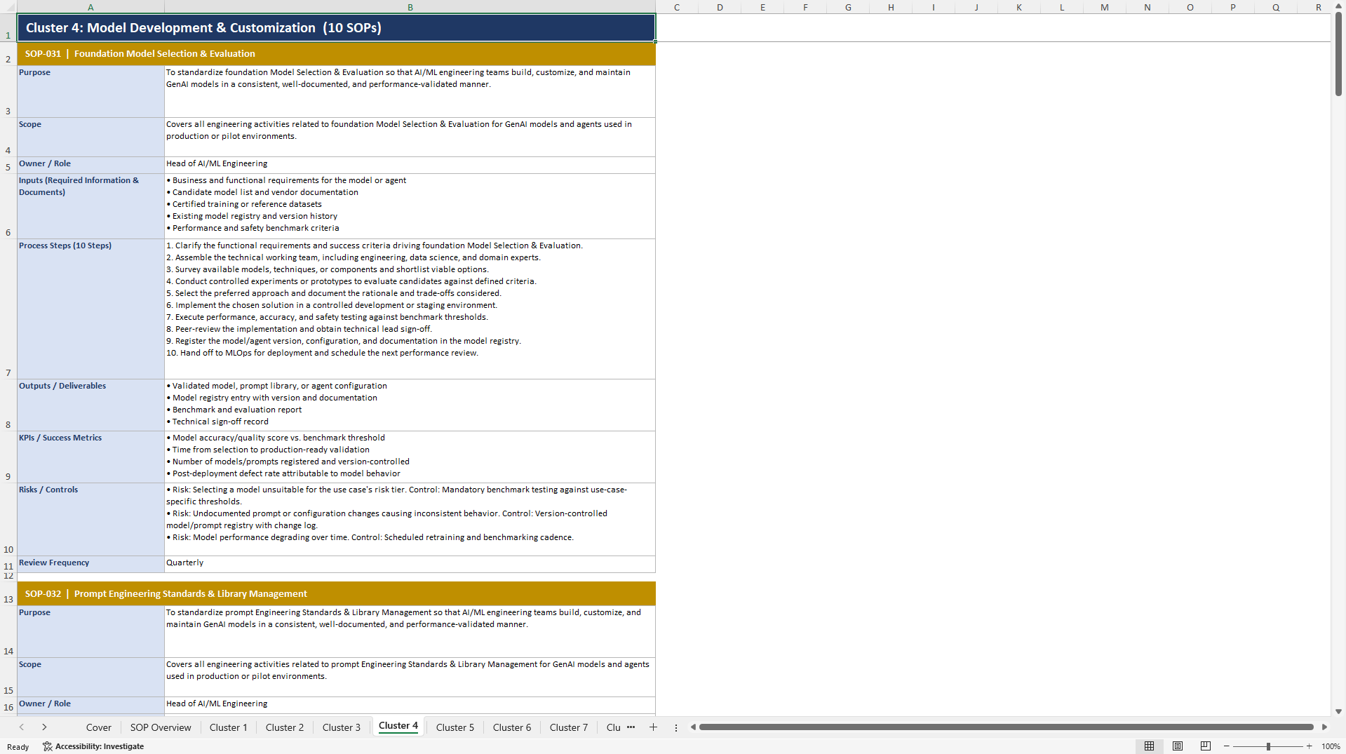 100+ GenAI-Driven Organizational Reinvention SOPs (Excel template (XLSX)) Preview Image