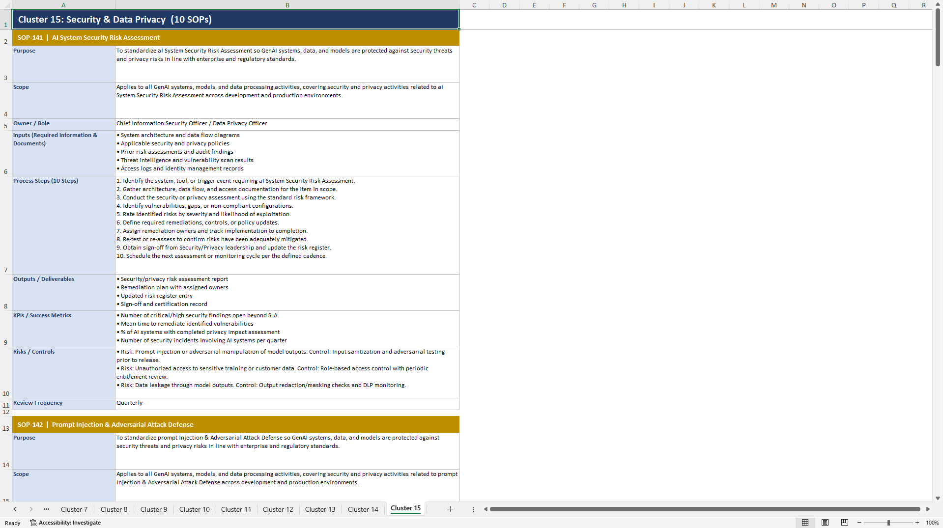 100+ GenAI-Driven Organizational Reinvention SOPs (Excel template (XLSX)) Preview Image
