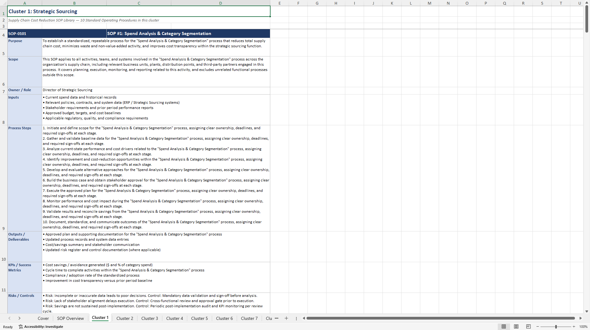 100+ Supply Chain Cost Reduction SOPs (Excel template (XLSX)) Preview Image
