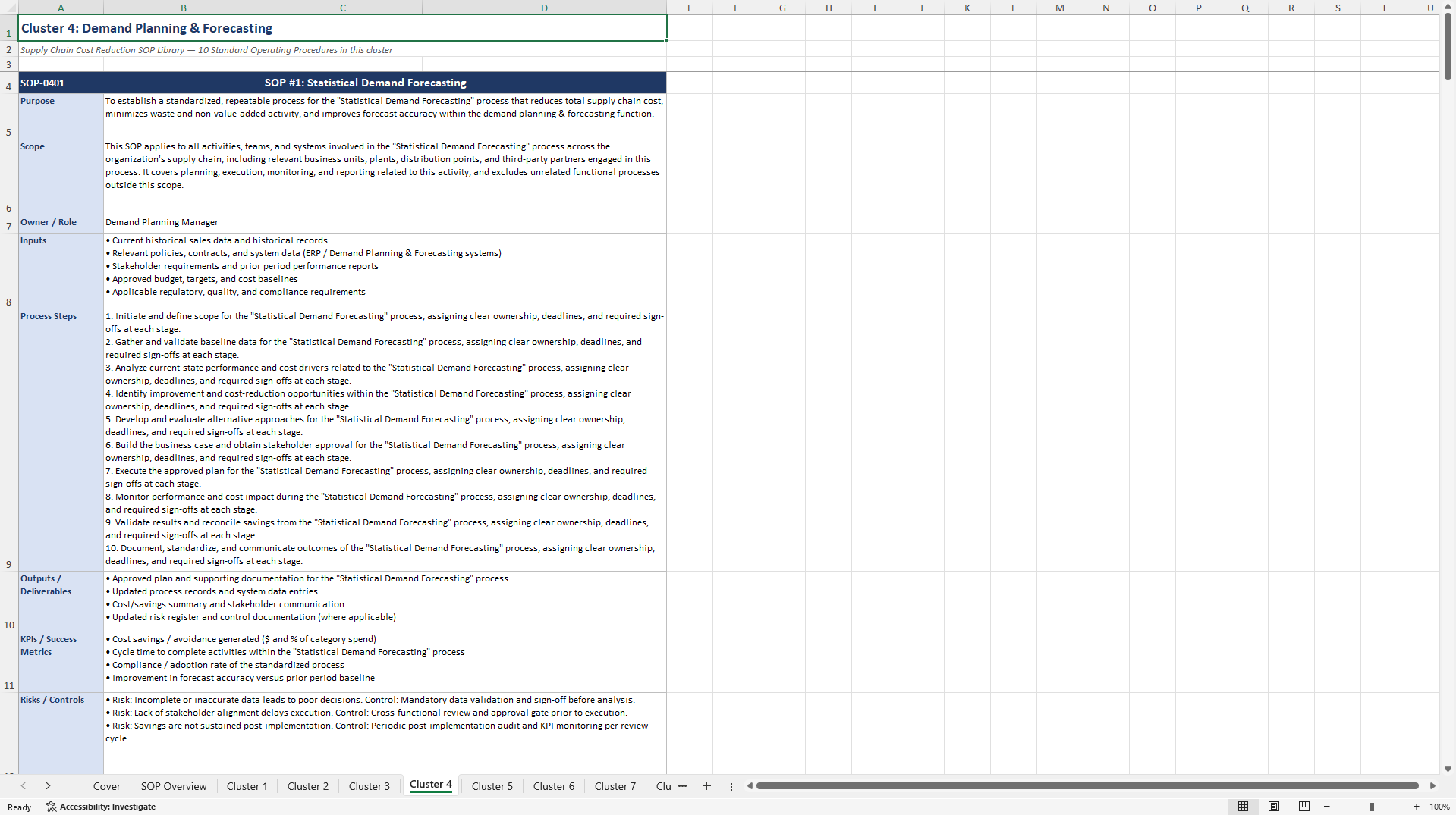 100+ Supply Chain Cost Reduction SOPs (Excel template (XLSX)) Preview Image