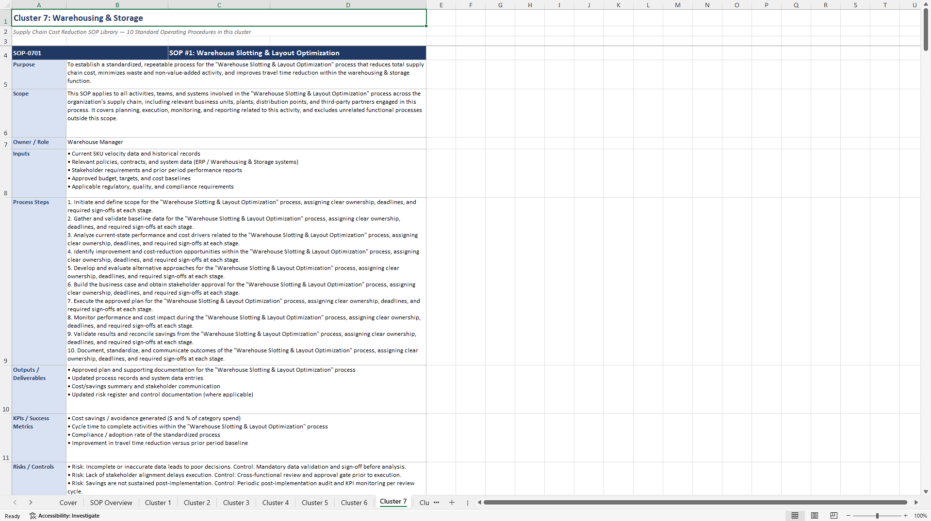 100+ Supply Chain Cost Reduction SOPs (Excel template (XLSX)) Preview Image