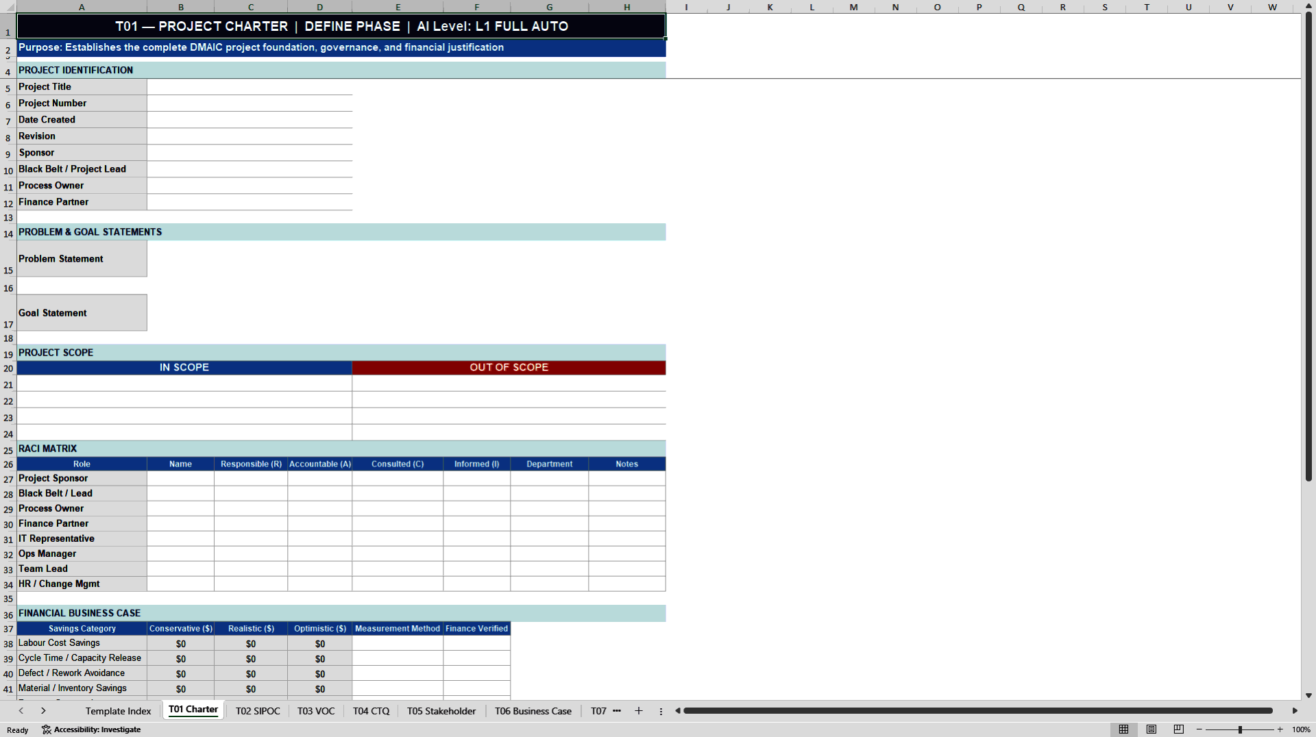 AI Lean Six Sigma Template Library & Project Toolkit (Excel template (XLSX)) Preview Image