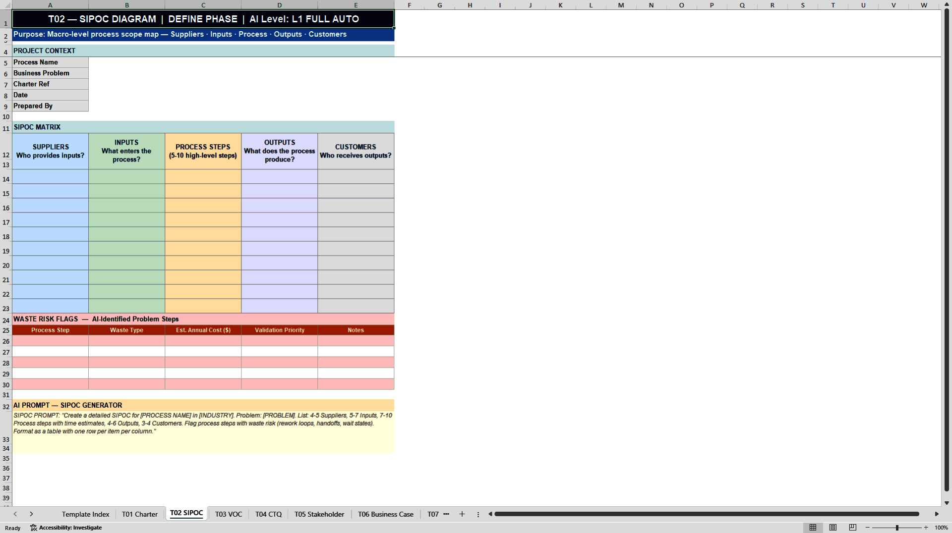 AI Lean Six Sigma Template Library & Project Toolkit (Excel template (XLSX)) Preview Image