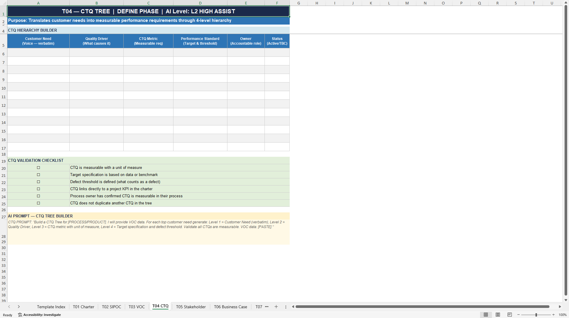 AI Lean Six Sigma Template Library & Project Toolkit (Excel template (XLSX)) Preview Image