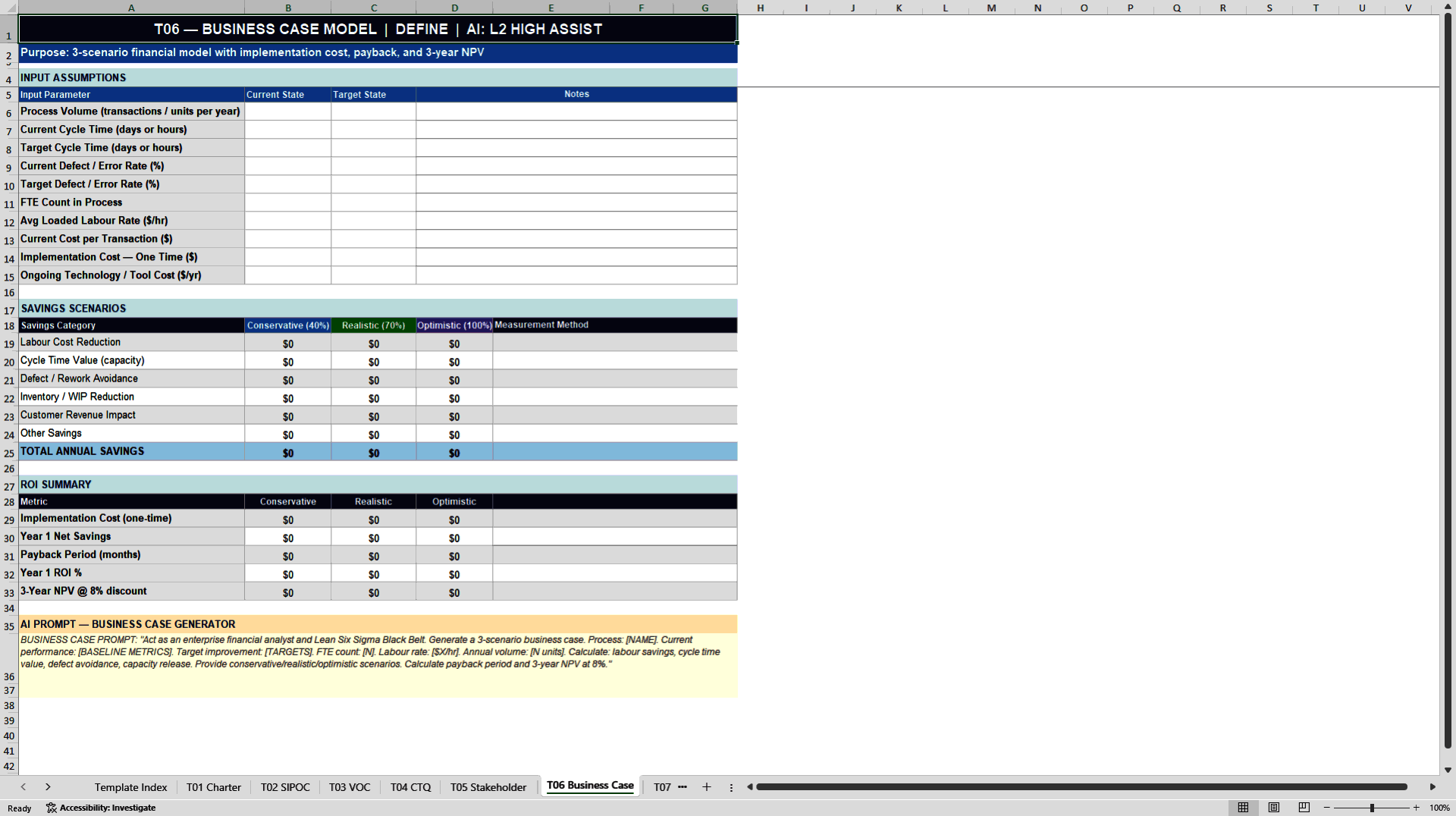AI Lean Six Sigma Template Library & Project Toolkit (Excel template (XLSX)) Preview Image