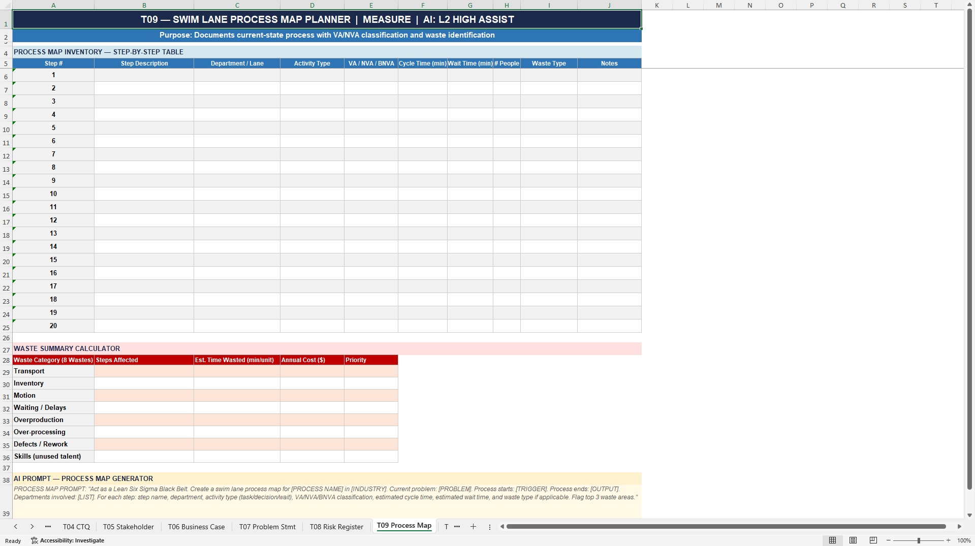 AI Lean Six Sigma Template Library & Project Toolkit (Excel template (XLSX)) Preview Image