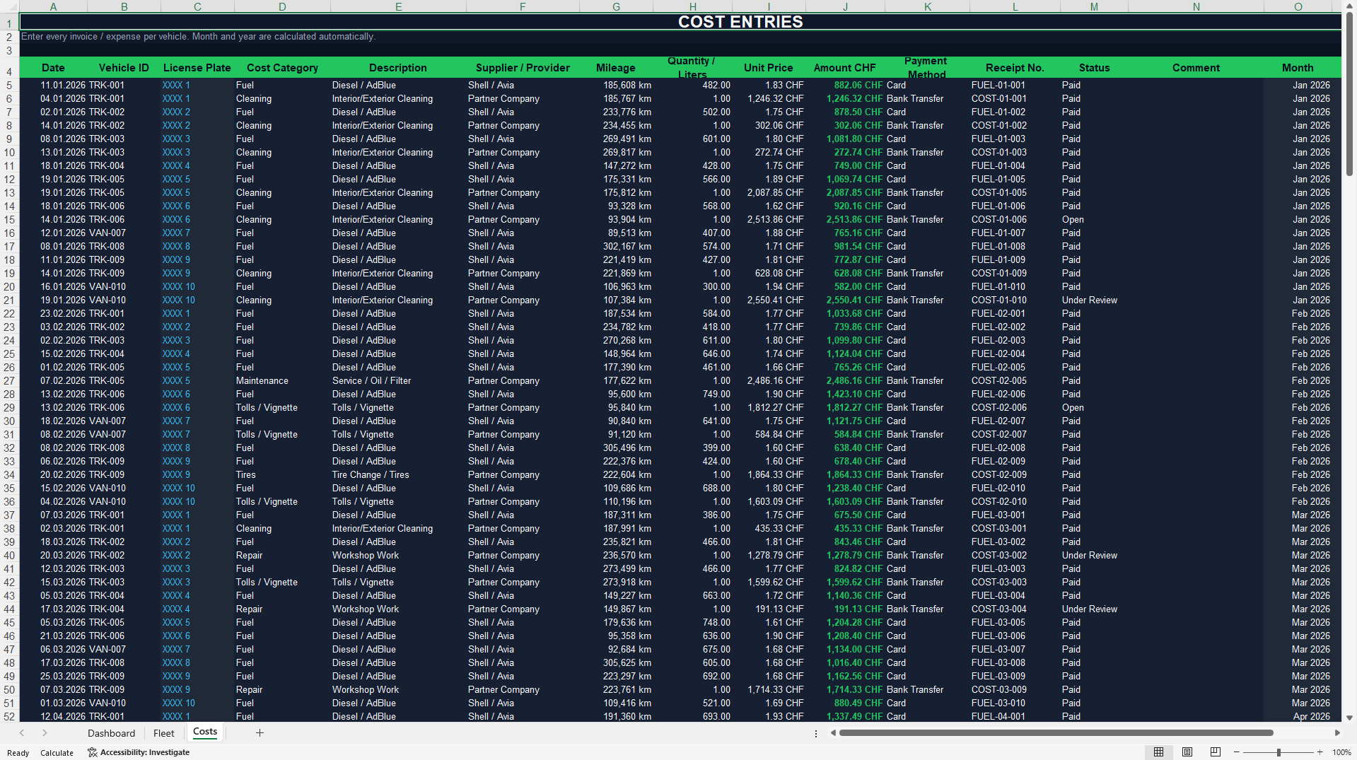 Fleet & Truck Cost Management Dashboard (Excel template (XLSX)) Preview Image