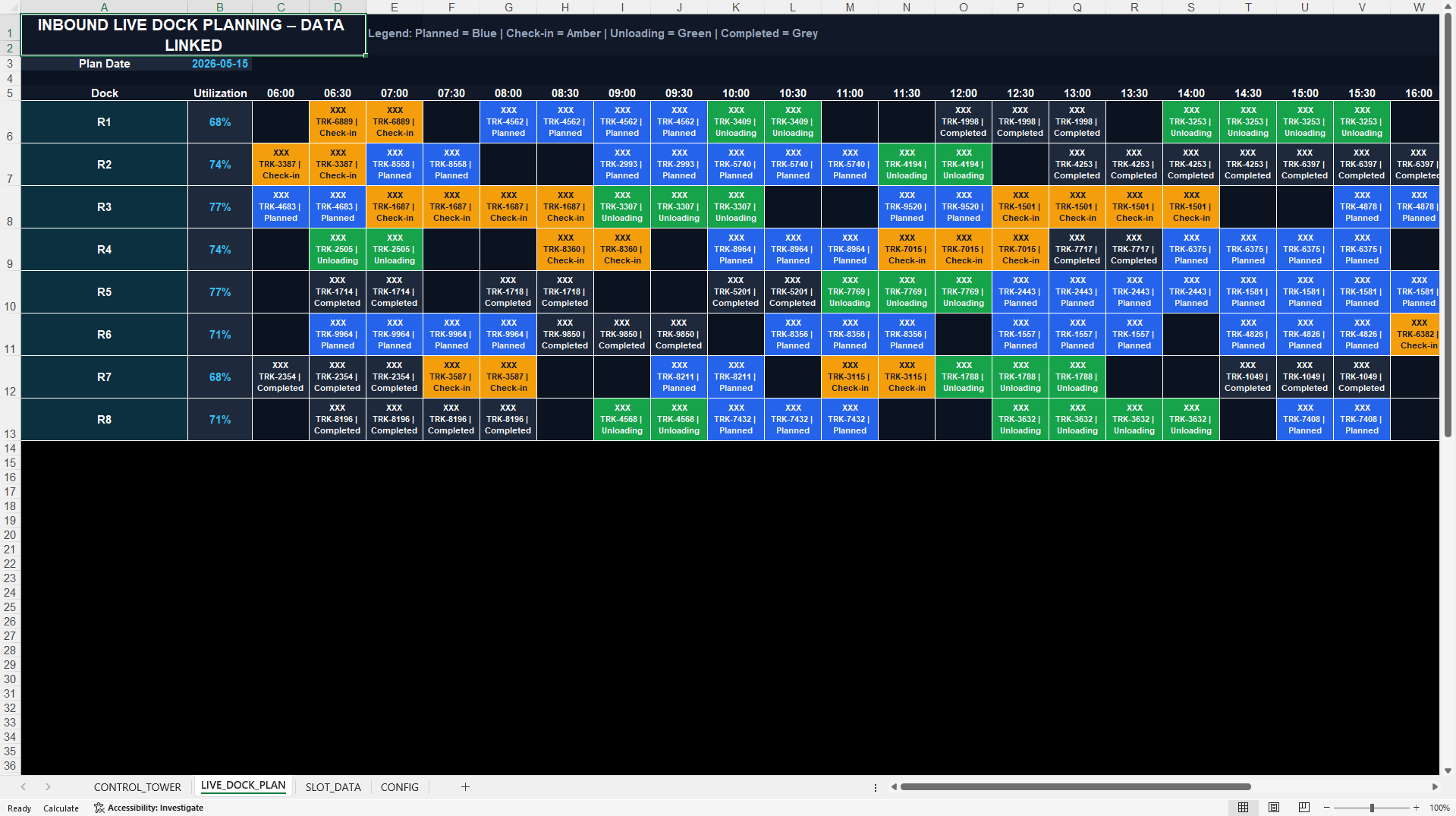 Inbound Warehouse Slot Planning & Dock Scheduling Dashboard (Excel template (XLSX)) Preview Image