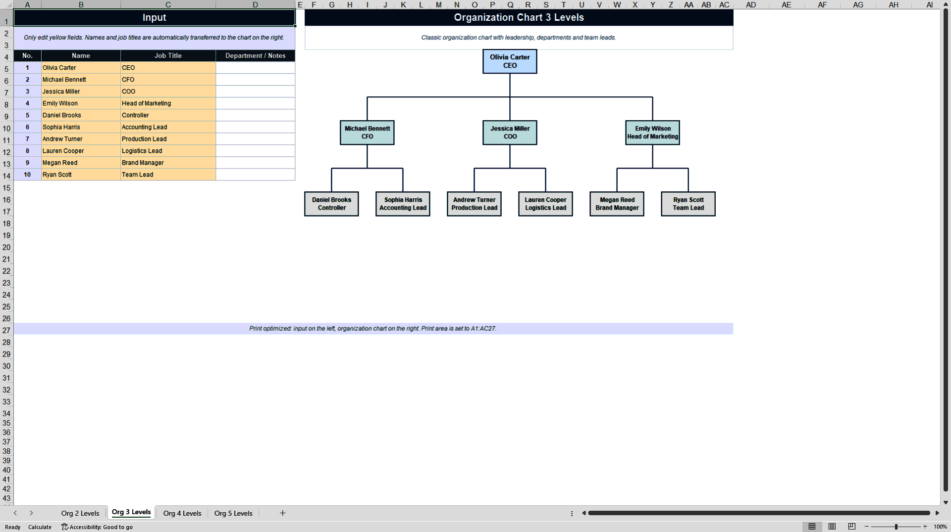 Automated Organization Chart Generator (Excel template (XLSX)) Preview Image