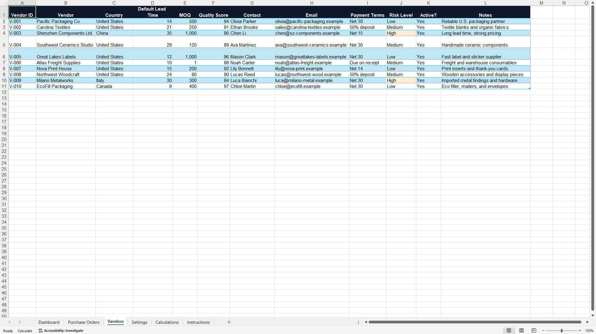 Purchase Order Tracker & Procurement Dashboard (Excel template (XLSX)) Preview Image