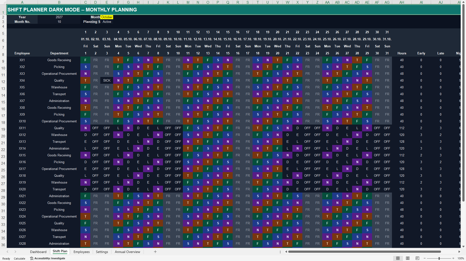 Employee Shift Planning & Workforce Scheduling Dashboard (Excel template (XLSX)) Preview Image