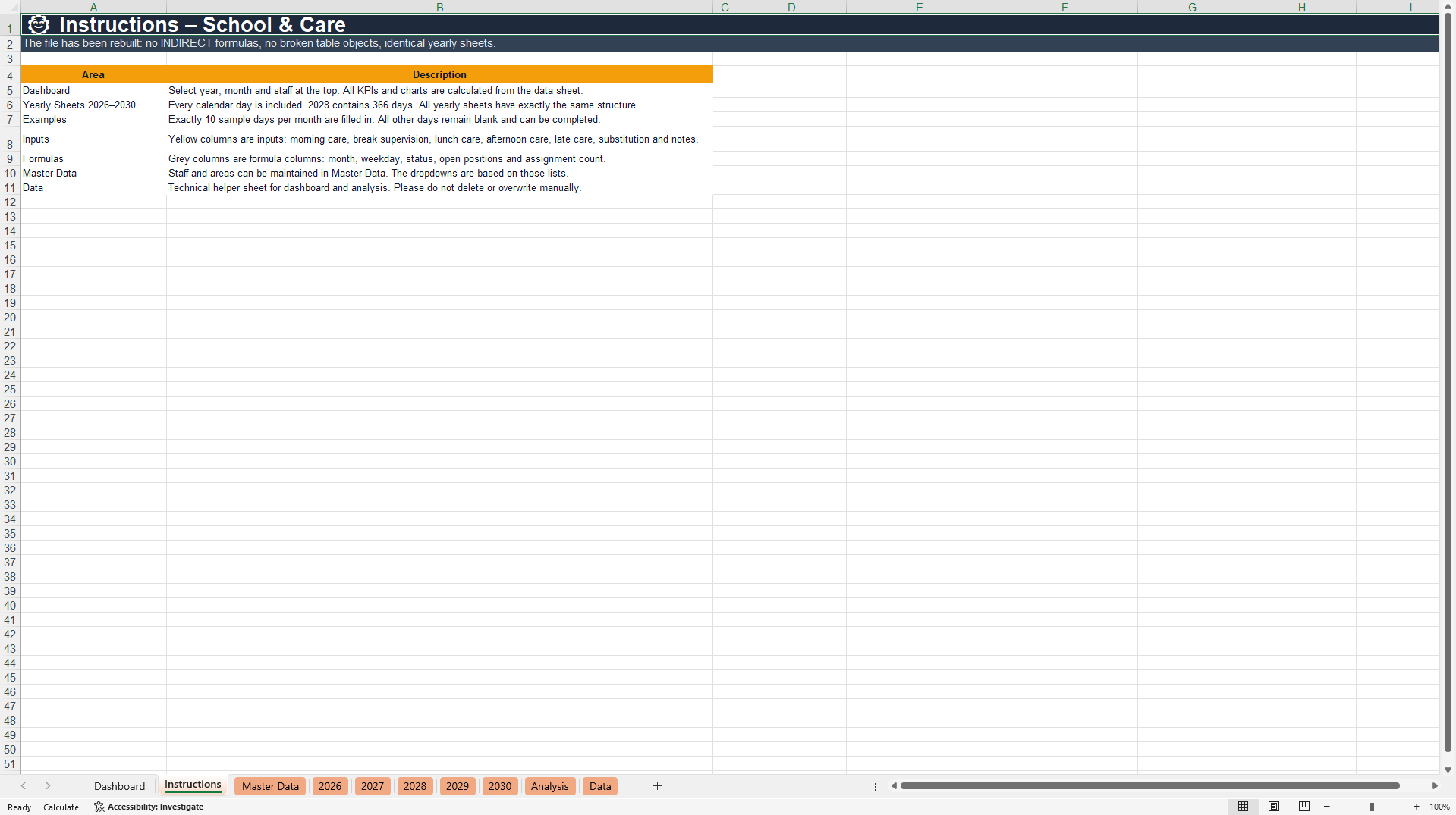 School Staff Duty Planning & Workforce Scheduling Dashboard (Excel template (XLSX)) Preview Image