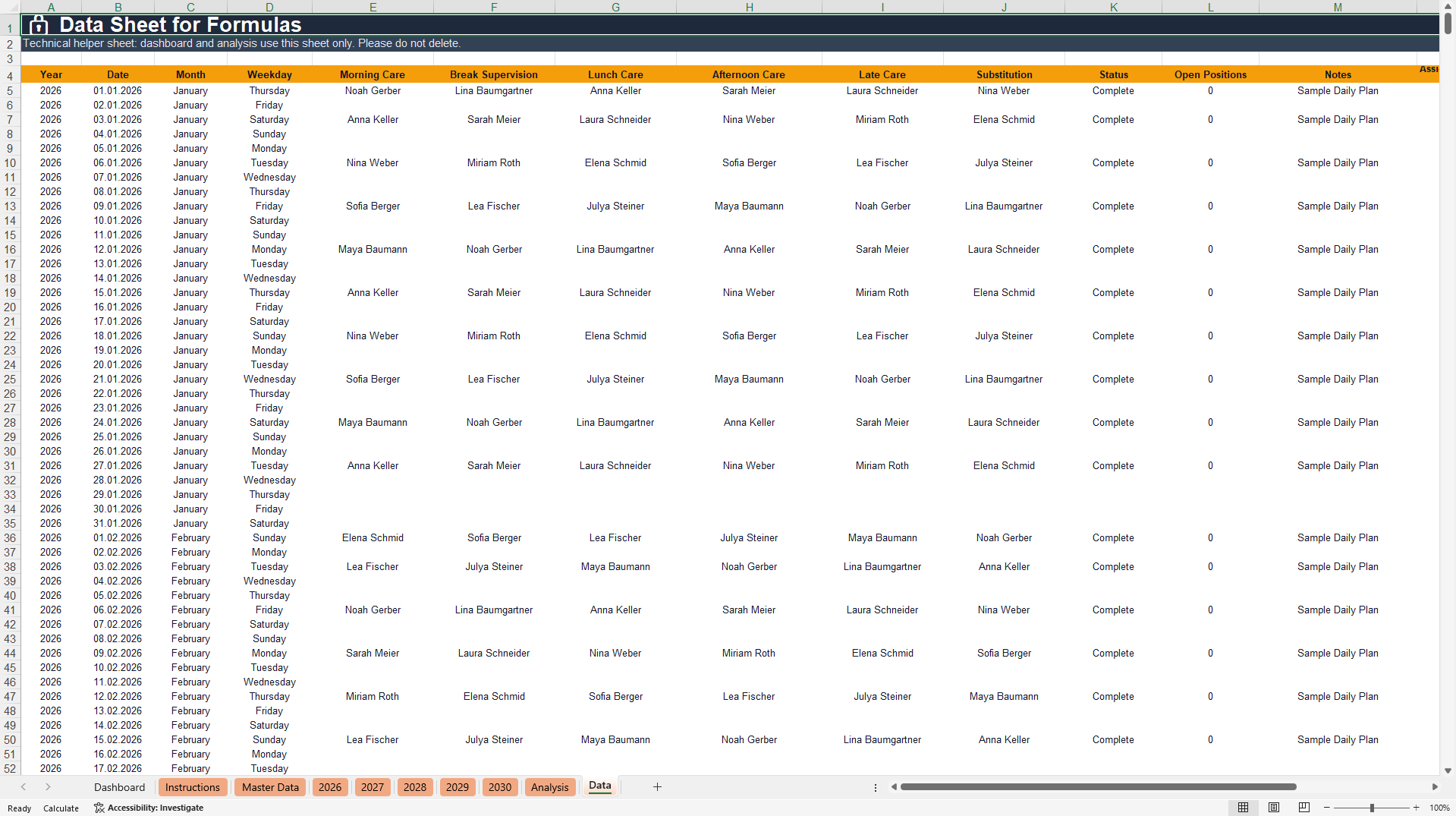 School Staff Duty Planning & Workforce Scheduling Dashboard (Excel template (XLSX)) Preview Image