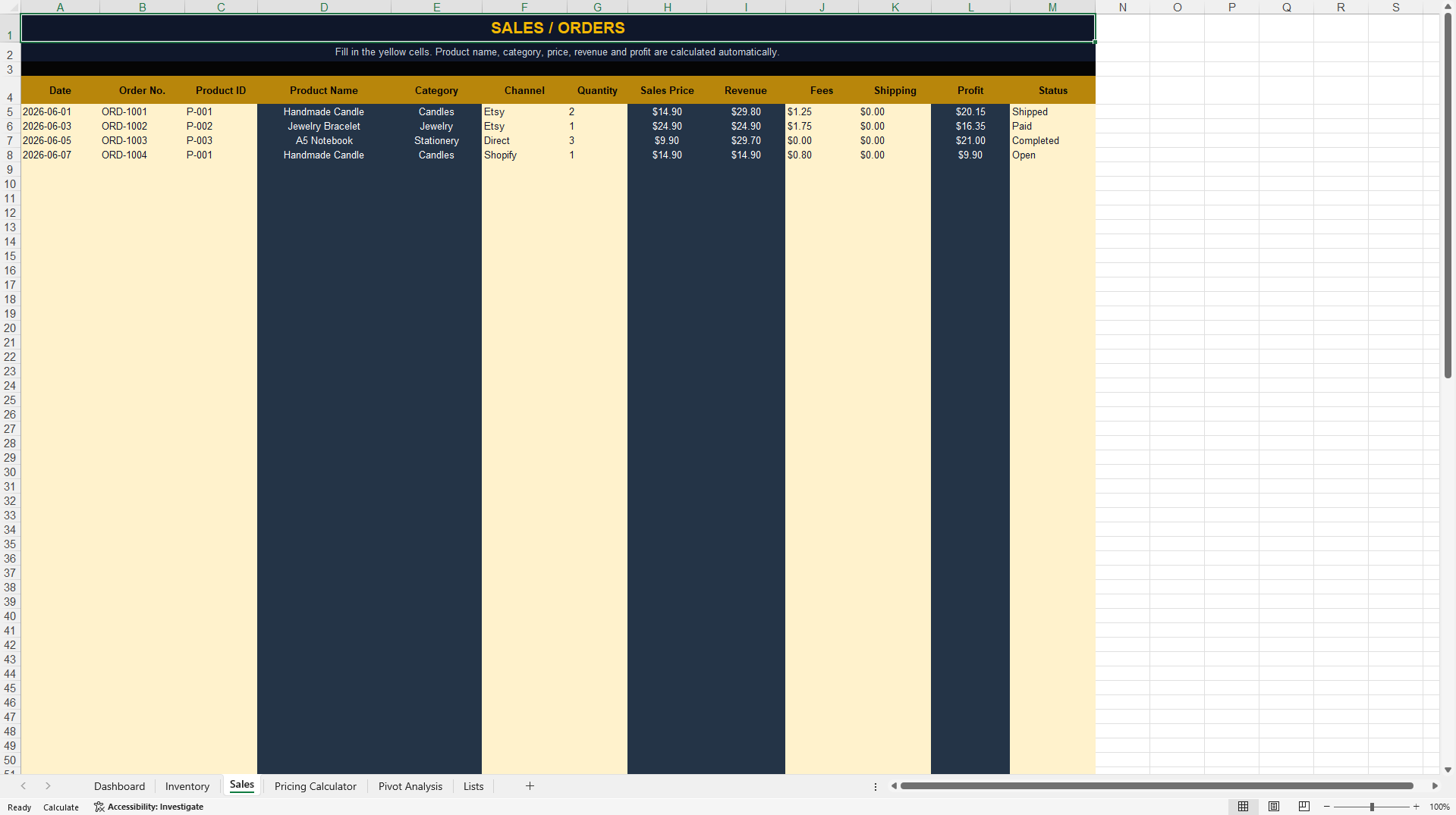 Small Business Inventory & Pricing Management Dashboard (Excel template (XLSX)) Preview Image
